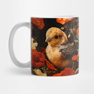 Retro Vintage Art Style Baby Chick surrounded in Flowers - Whimsical Nature Mug